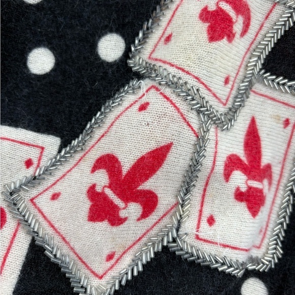 Cache Y2K Beaded Vintage Lambswool Ace Cards Christmas Cowl Sweater Size Small - Picture 7 of 15